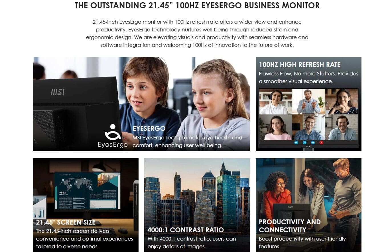 Msi Pro Mp225V 21 Inch 100Hz 1Ms FHD VA Monitor