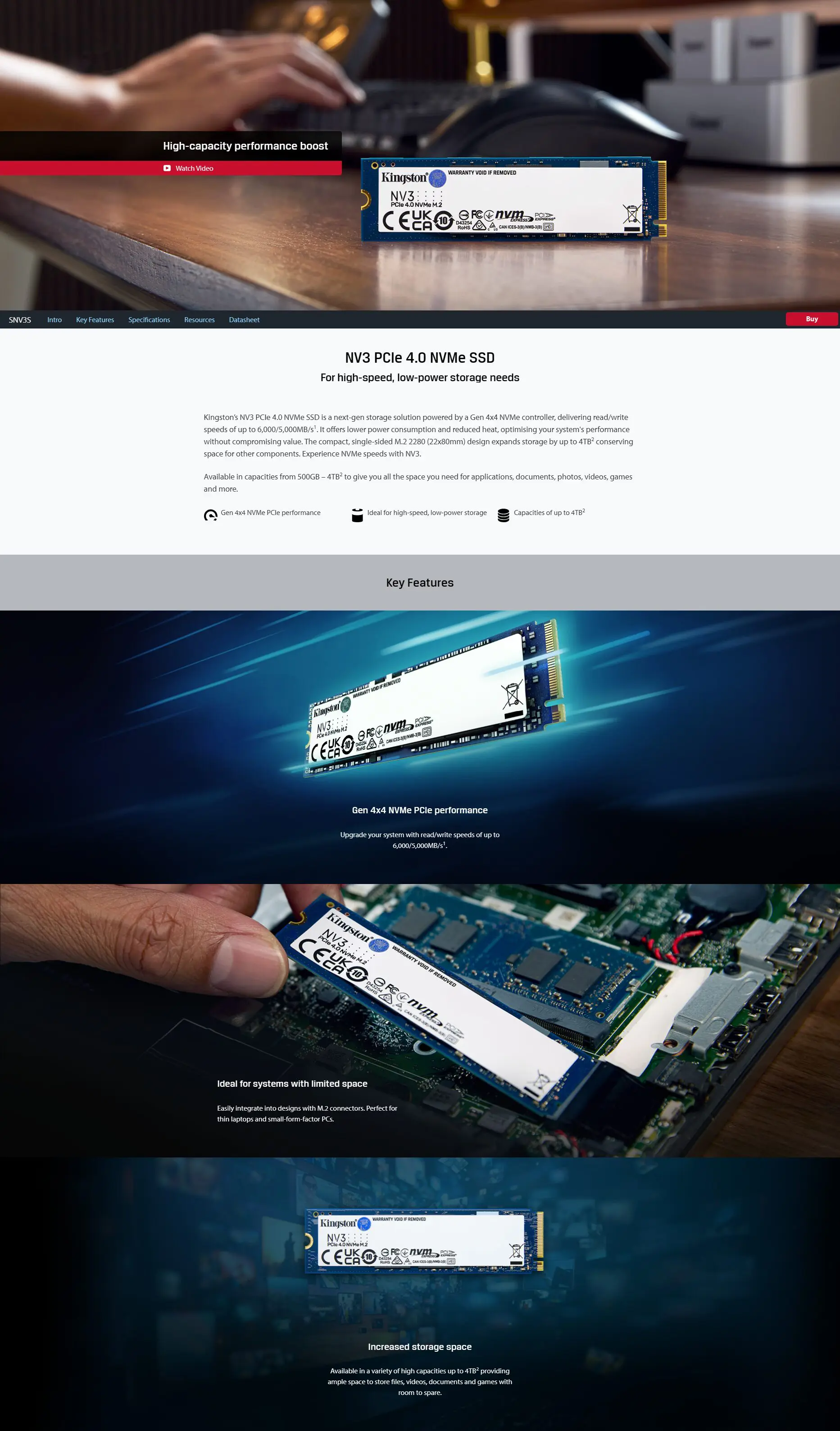 Kingston Nv3 1Tb M.2 Nvme Internal Solid State Drive SSD