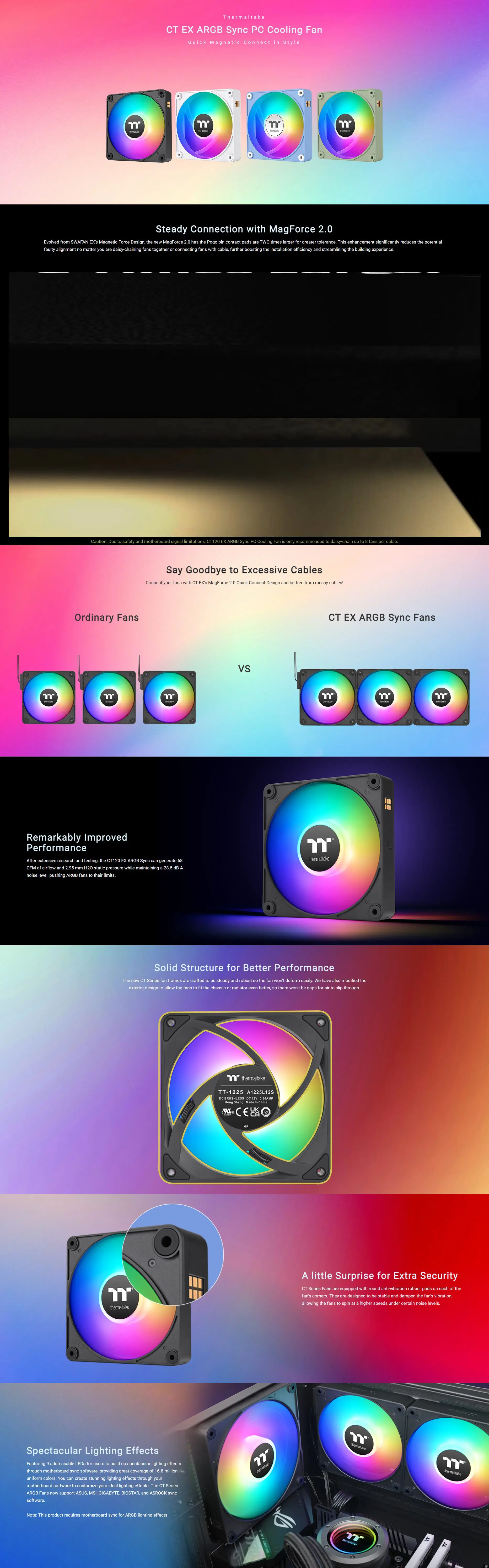 Thermaltake CT120 EX ARGB Sync PC Cooling Fan Magnetic Connection 3 Fans