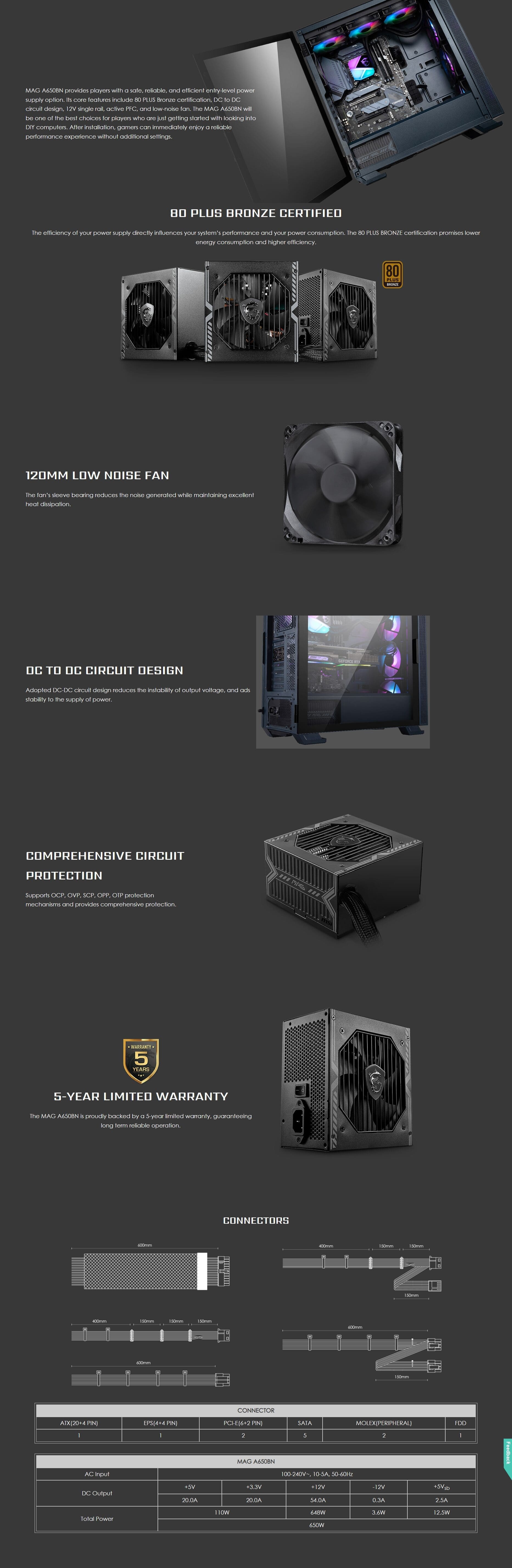 Msi Mag A650Bn 650W 80 Plus Bronze Power Supply Msi Mag A650Bn 650W 80 Plus Bronze Power Supply