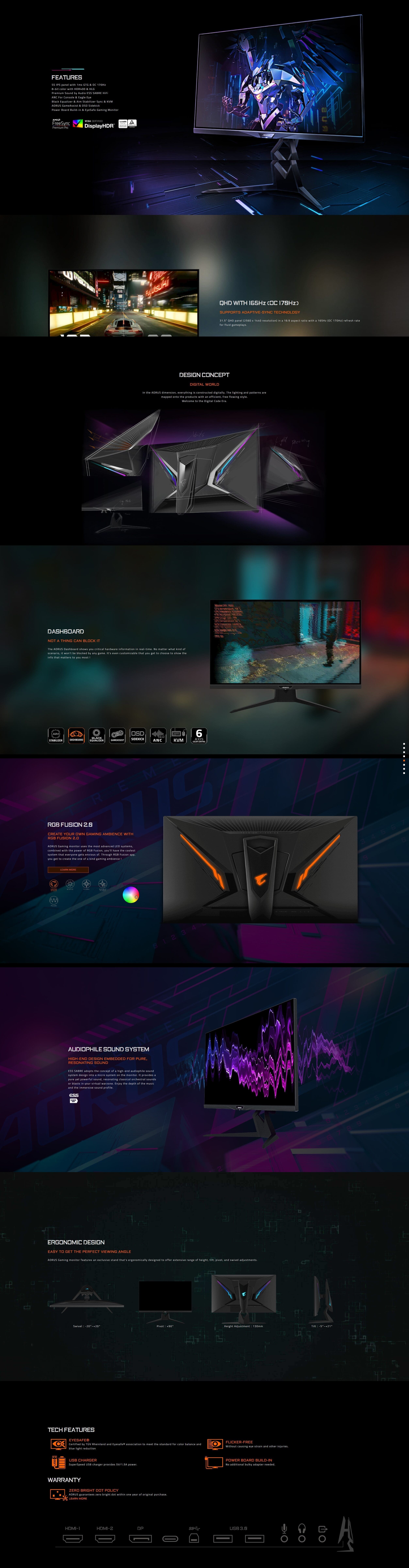 Gigabyte Aorus Fi32Q 32 Inch 170Hz 1Ms QHD 2K IPS Gaming Monitor