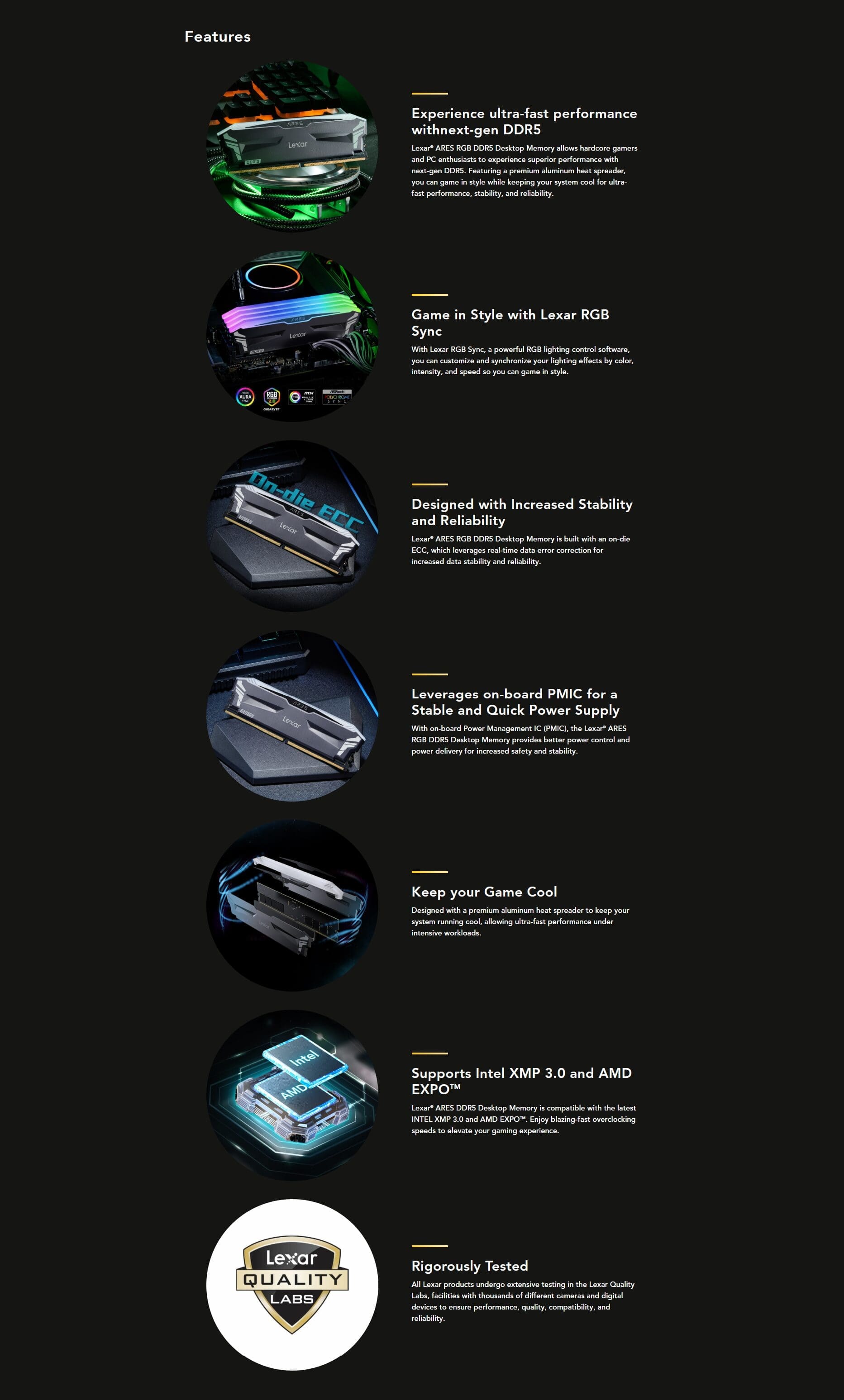 Lexar Ares 32Gb (2 X 16Gb) DDR5 7200Mhz RGB Desktop Memory