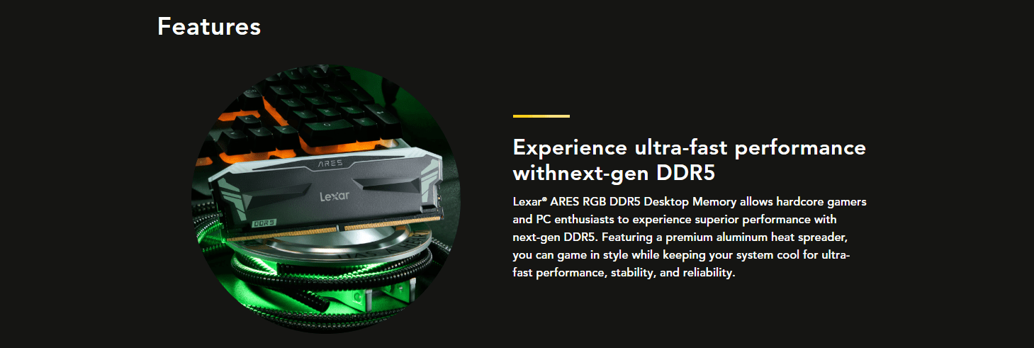 Lexar Ares RGB 32Gb (2 X 16Gb) DDR5 6000Mhz Desktop Memory