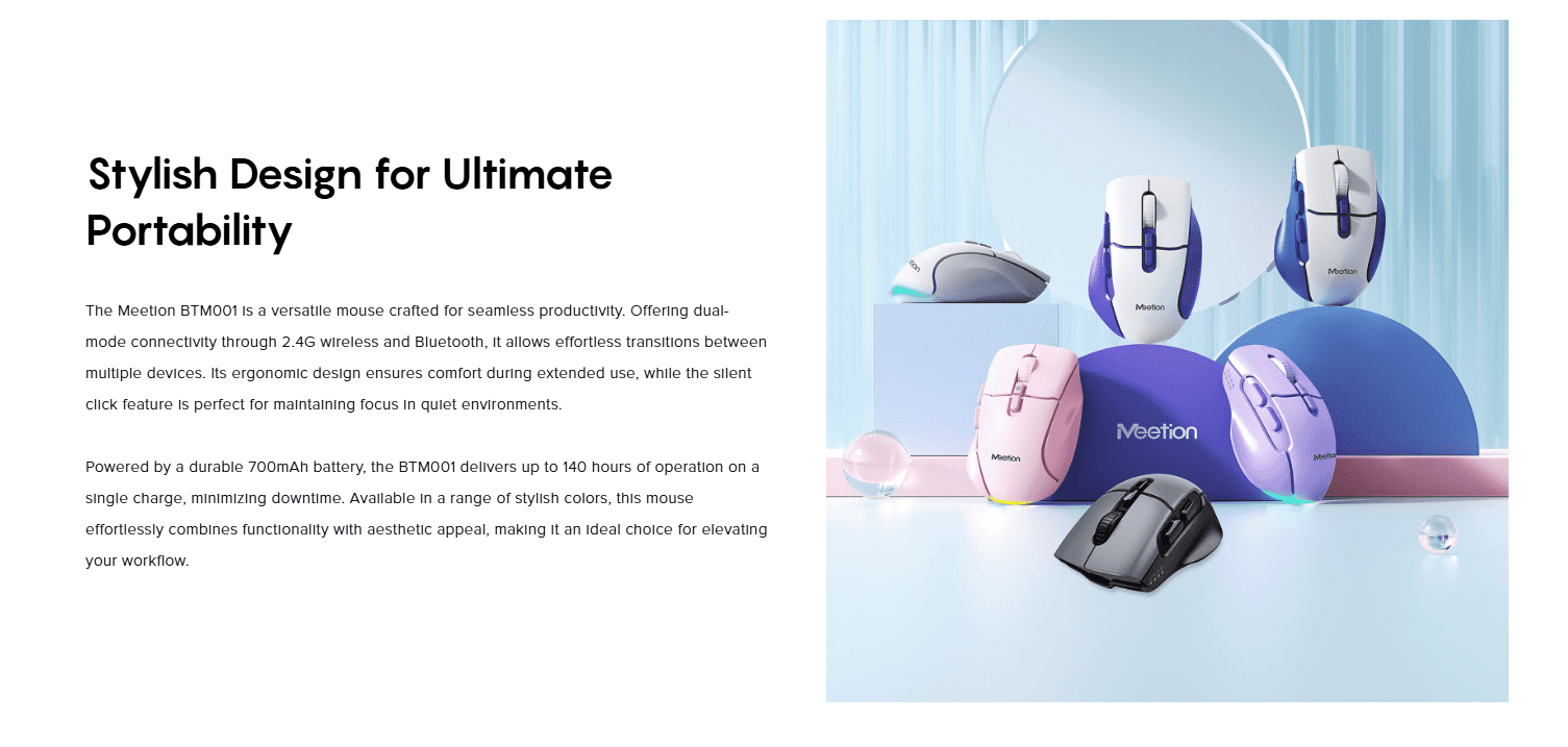 Meetion BTM001 Ergonomic Rechargeable Wireless And Bluetooth Mouse
