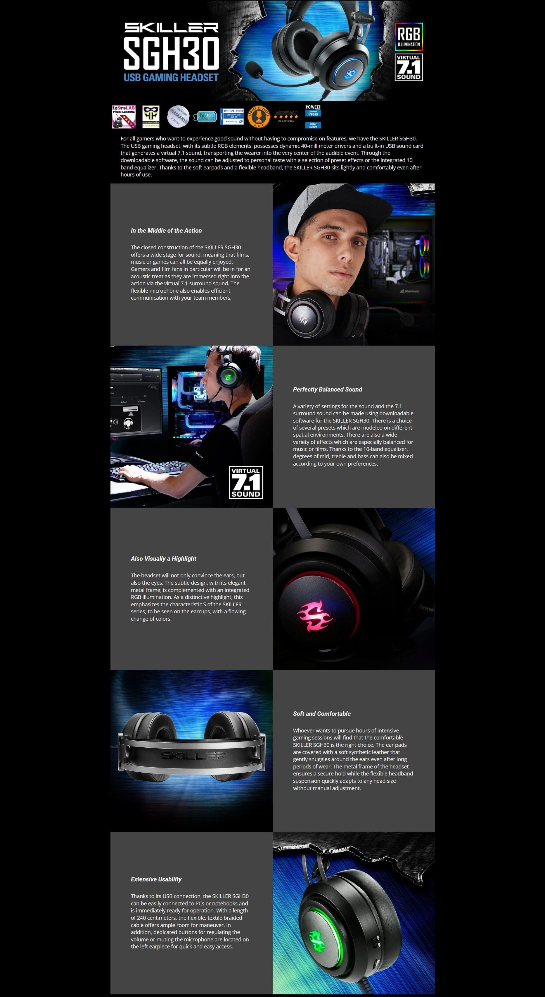 Sharkoon Skiller SGH30 RGB 7.1 Surround USB Wired Gaming Headset