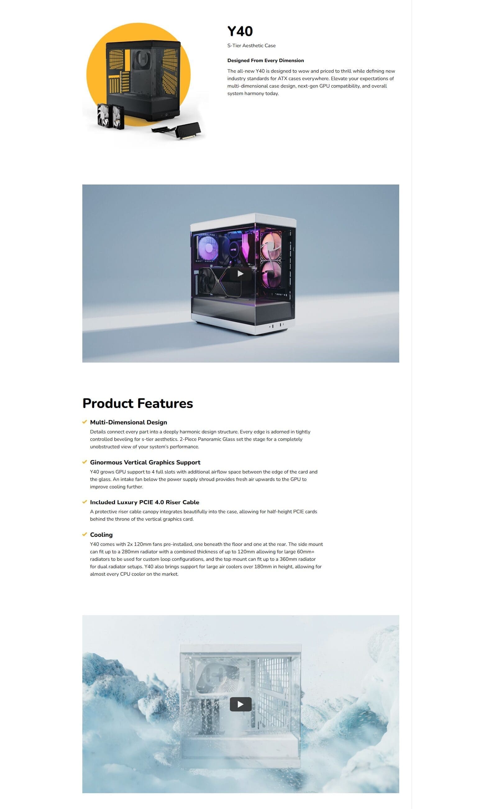 HYTE Y40 Modern Aesthetic 2 Fans Included Luxury PCIE 4.0 Riser Cable Black White Mid Tower Case