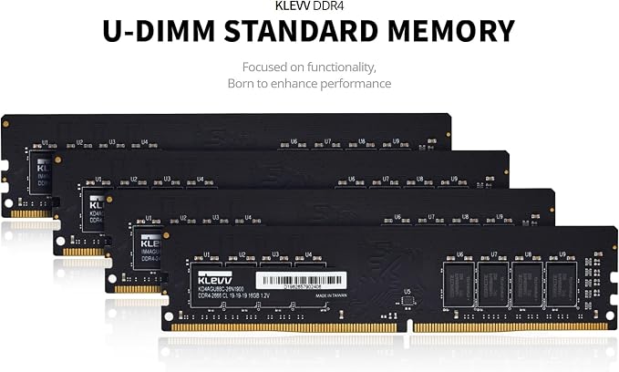 Klevv 8GB DDR4 3200MHz UDIMM memory module close-up showing 288-pin connector and matte black PCB