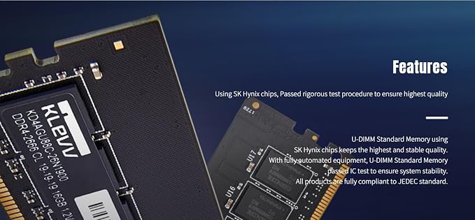 Klevv 8GB DDR4 3200MHz UDIMM memory module angle view showing SK Hynix chips and PCB