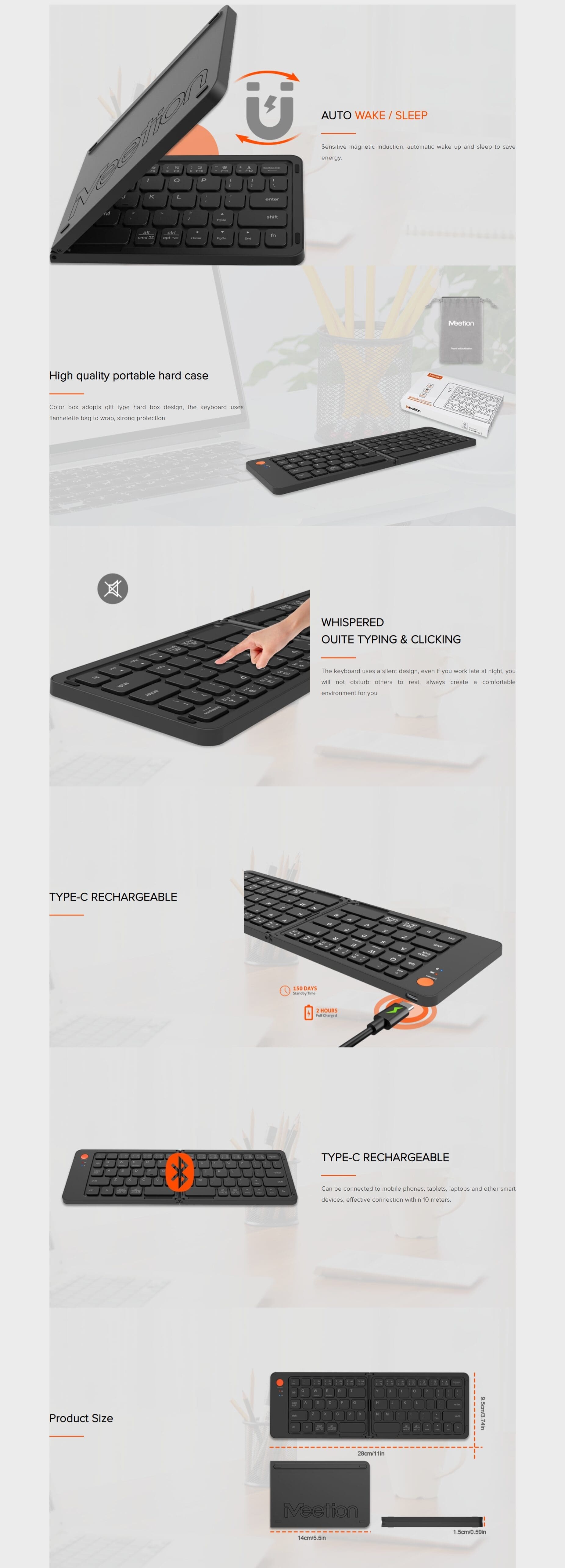Meetion BTK001 Bluetooth Folding Keyboard
