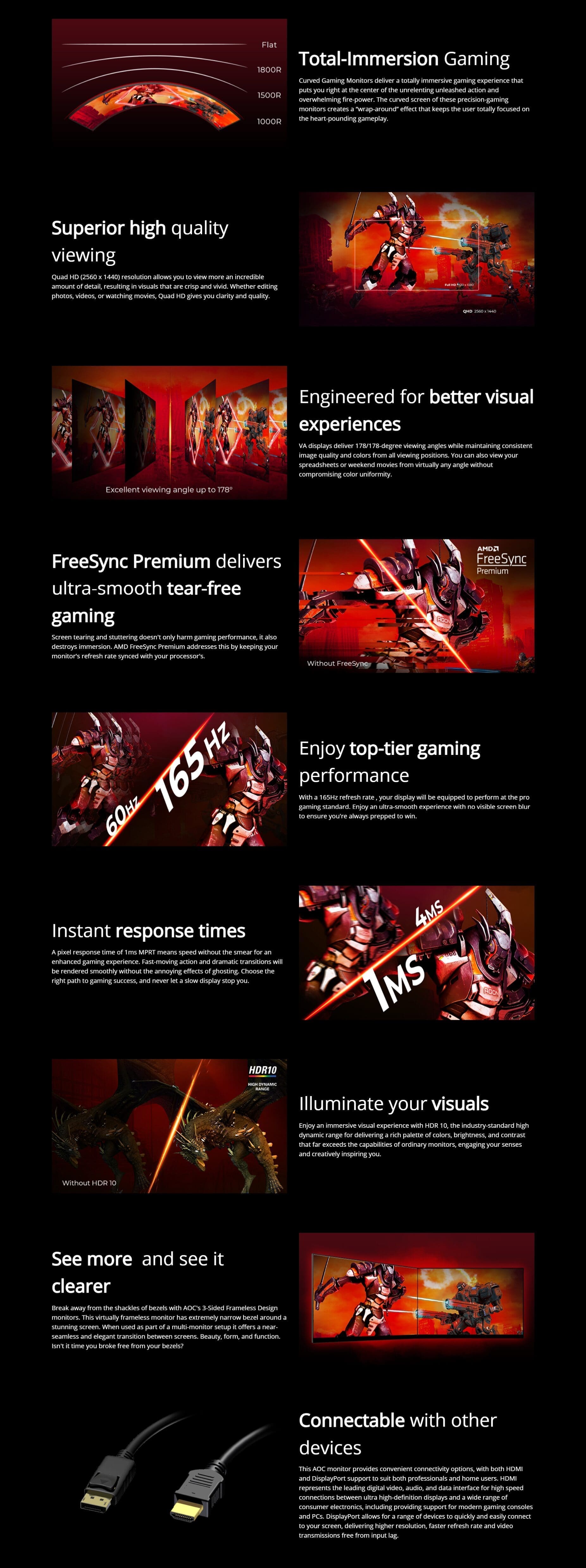 Aoc Cq32G3Se/56 32 Inch 165Hz 1Ms 2K VA Curved Gaming Monitor