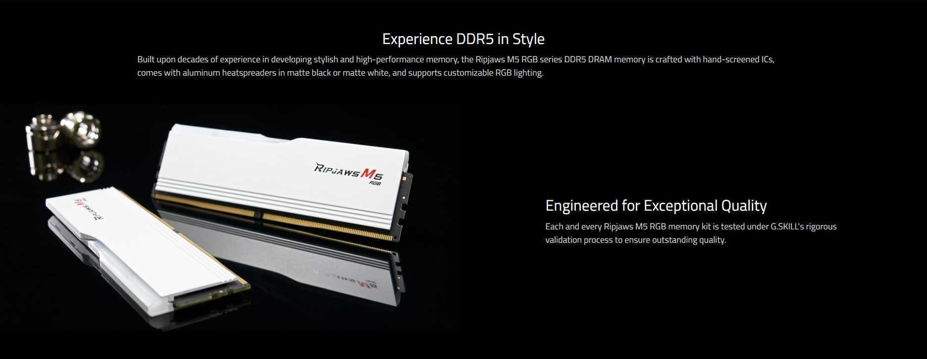 G Skill Ripjaws M5 RGB 64Gb ( 2X32Gb ) DDR5 6000Mhz CL32 White Desktop Memory