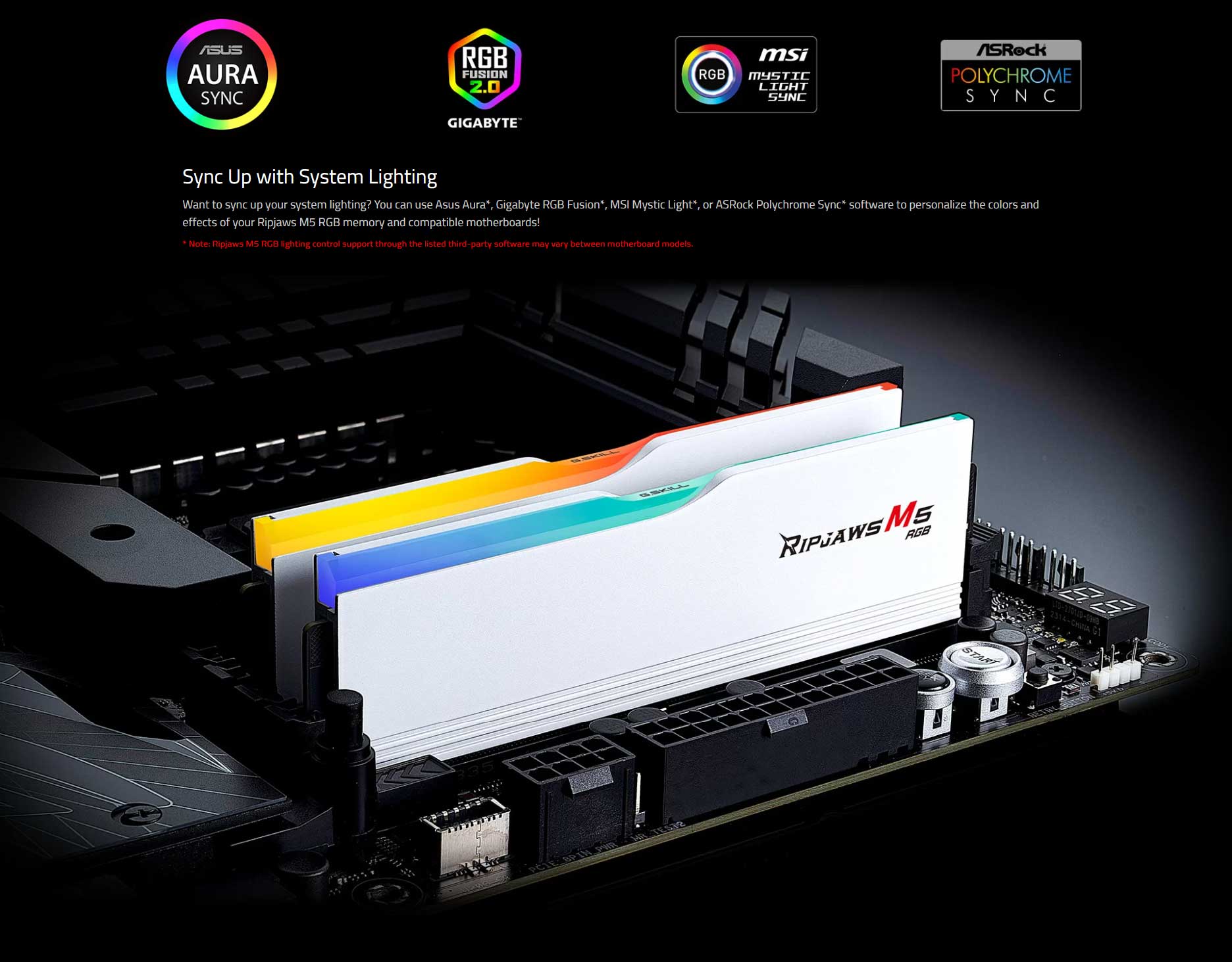 G Skill Ripjaws M5 RGB 64Gb ( 2X32Gb ) DDR5 6000Mhz CL32 White Desktop Memory