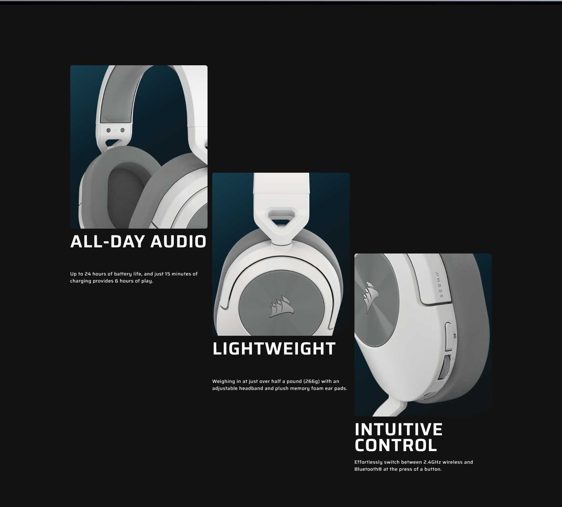 Corsair Hs55 Carbon 7.1 Surround Sound White Bluetooth Wireless Gaming Headset