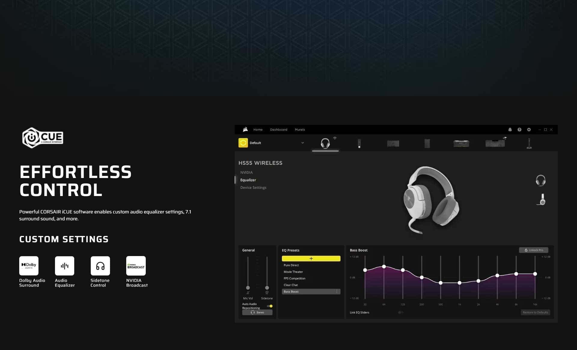 Corsair Hs55 Carbon 7.1 Surround Sound White Bluetooth Wireless Gaming Headset