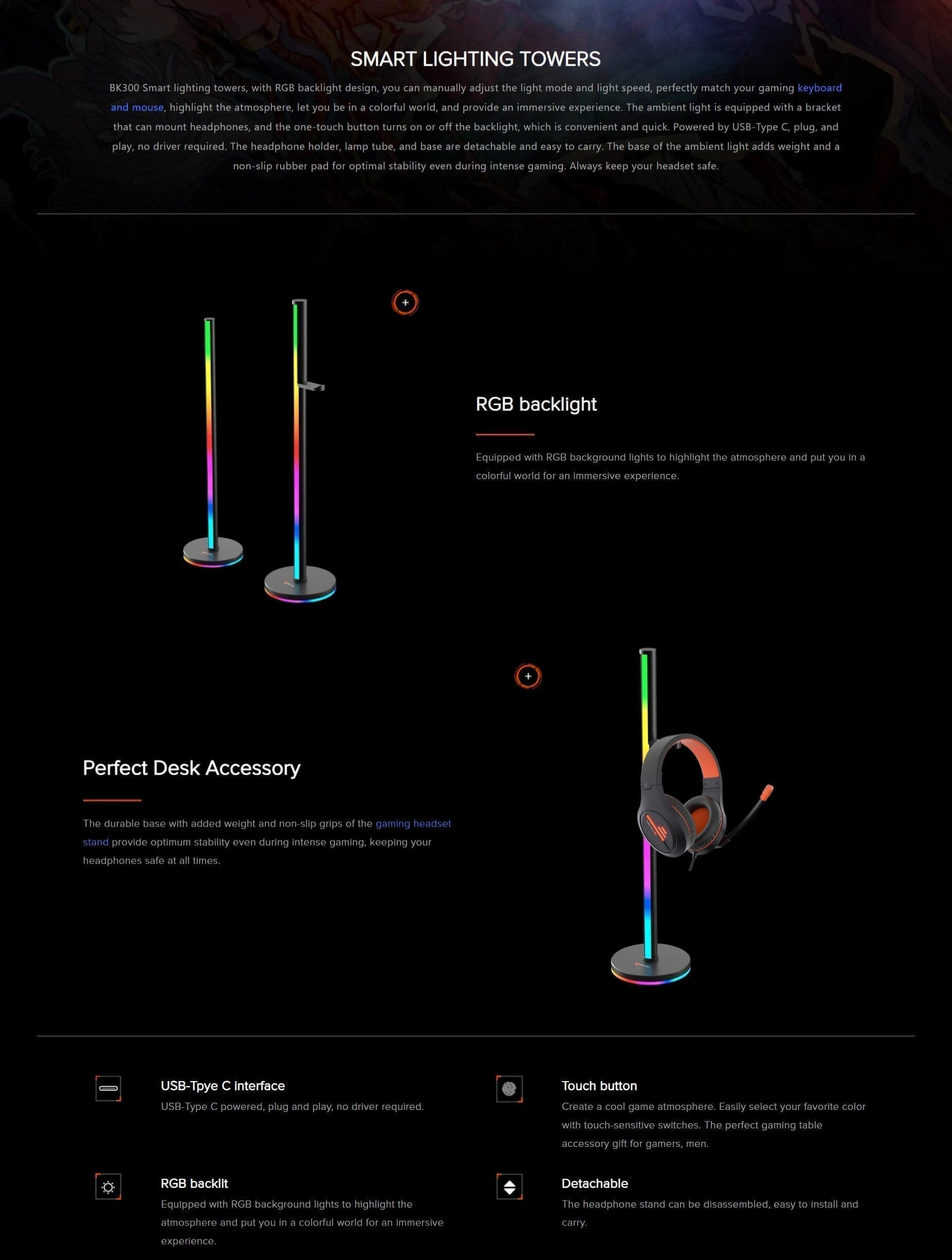 Meetion BK300 RGB backlight Stand And Smart Lighting Towers