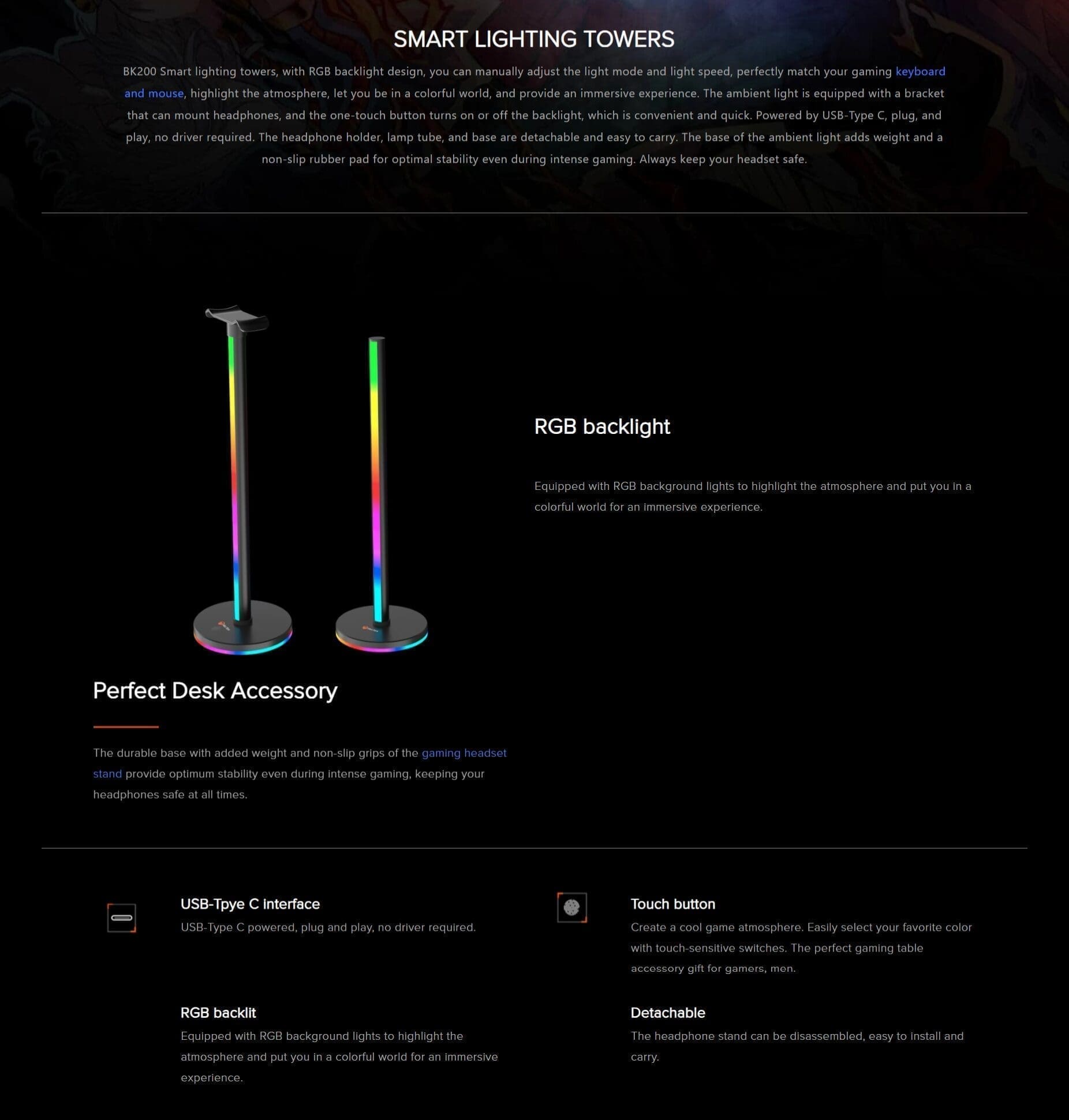 Meetion BK200 RGB backlight Stand And Smart Lighting Towers