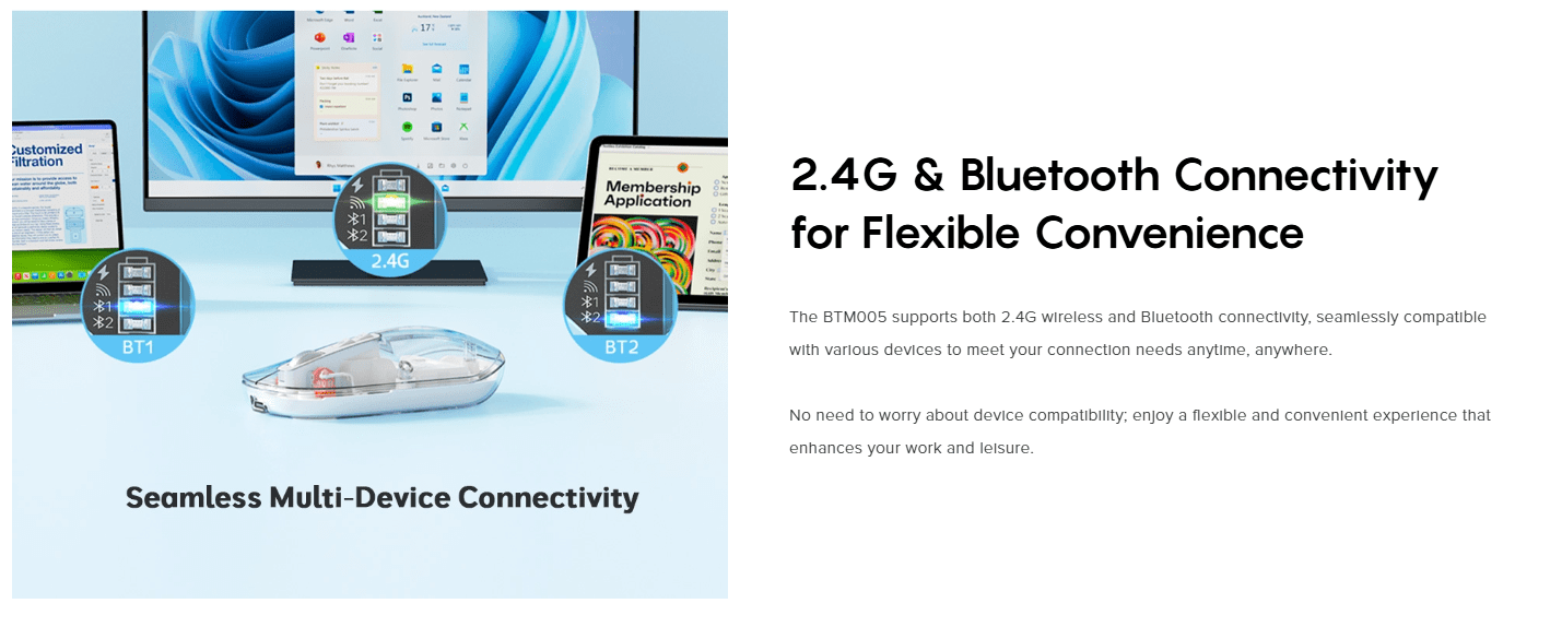 Meetion BTM005 Rechargeable Wireless And Bluetooth Dual Mode Silver Mouse