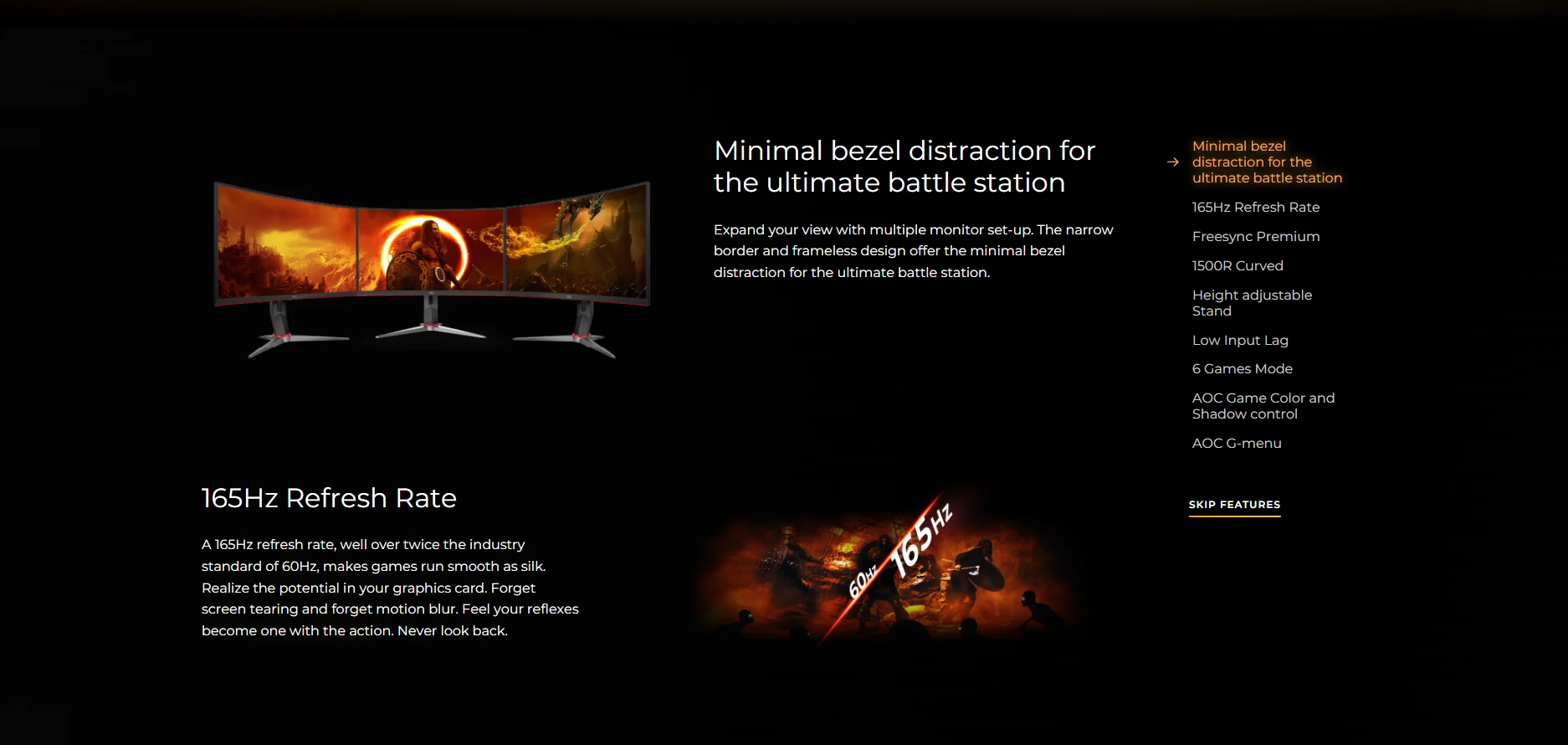 AOC C27G2 165Hz refresh rate with minimal bezel design for the ultimate battle station setup