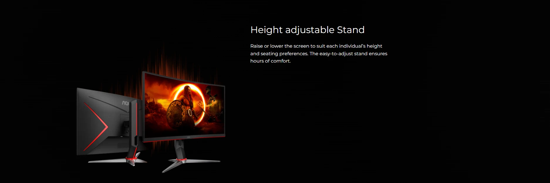 AOC gaming monitor with height-adjustable stand for ergonomic comfort