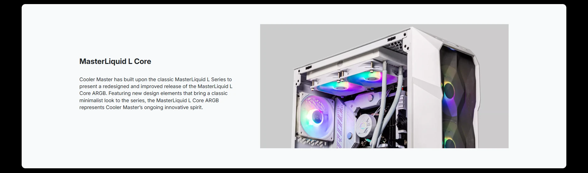 Cooler Master MasterLiquid 240L Core ARGB White AIO liquid cooler in a white PC build