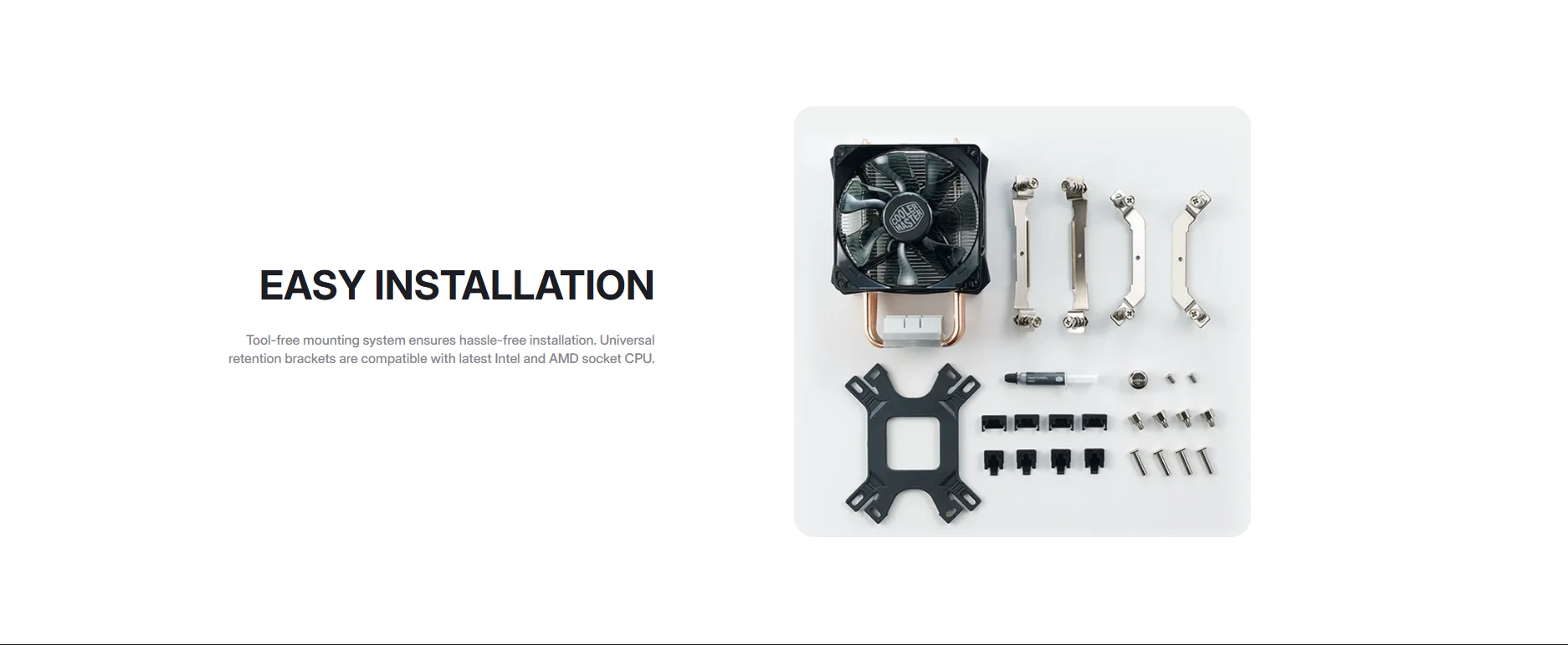 Cooler Master Hyper H411R CPU air cooler with easy tool-free mounting and Intel/AMD compatibility