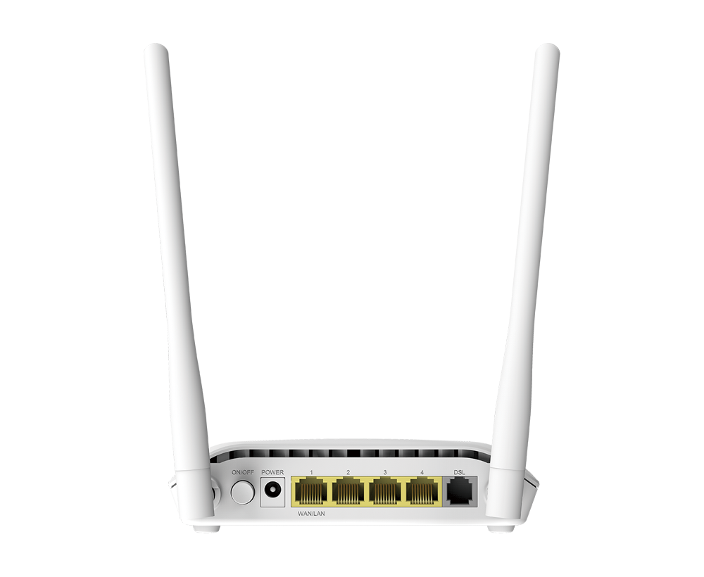 D-Link DSL-2750U modem router rear ports and antennas