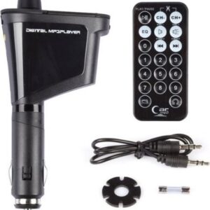 Reference image only: Gigamax car MP3/FM transmitter with USB charging and remote; exact match to Alfrensia SKU 54855010 is unverified.