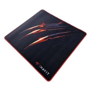 Havit MP865 black gaming mouse pad with claw graphics and red stitched edge
