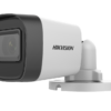 Hikvision DS-2CE16D0T-ITPF family white bullet security camera with black lens housing