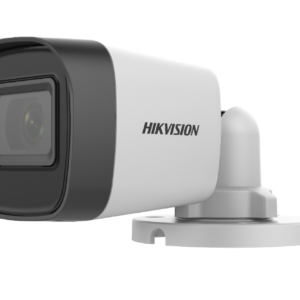 Hikvision DS-2CE16D0T-ITPF family white bullet security camera with black lens housing
