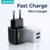 JOYROOM L-2A121 dual USB-A 12W wall charger shown in black and white finishes