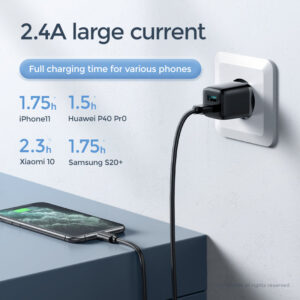 JOYROOM L-2A121 dual USB-A 12W charger plugged into a wall outlet