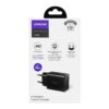 Joyroom L-P183 black 18W Type-C Power Delivery travel charger shown with its retail packaging; included Lightning cable is not shown