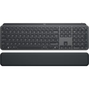 Logitech MX Keys Plus wireless keyboard with palm rest, front view, part 920-009416