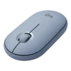 Logitech Pebble M350 wireless mouse in Blue Grey, top angled view