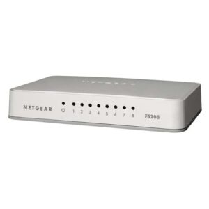 NETGEAR FS208 unmanaged 8-port Fast Ethernet switch with front-panel status indicators