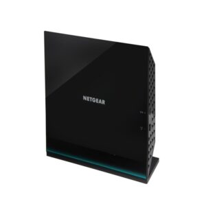 NETGEAR R6100 AC1200 dual-band Wi-Fi router in upright black design