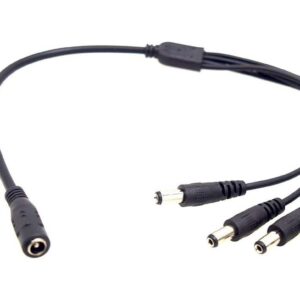 1-to-4 DC power splitter cable with one input and four output plugs for compatible CCTV power distribution