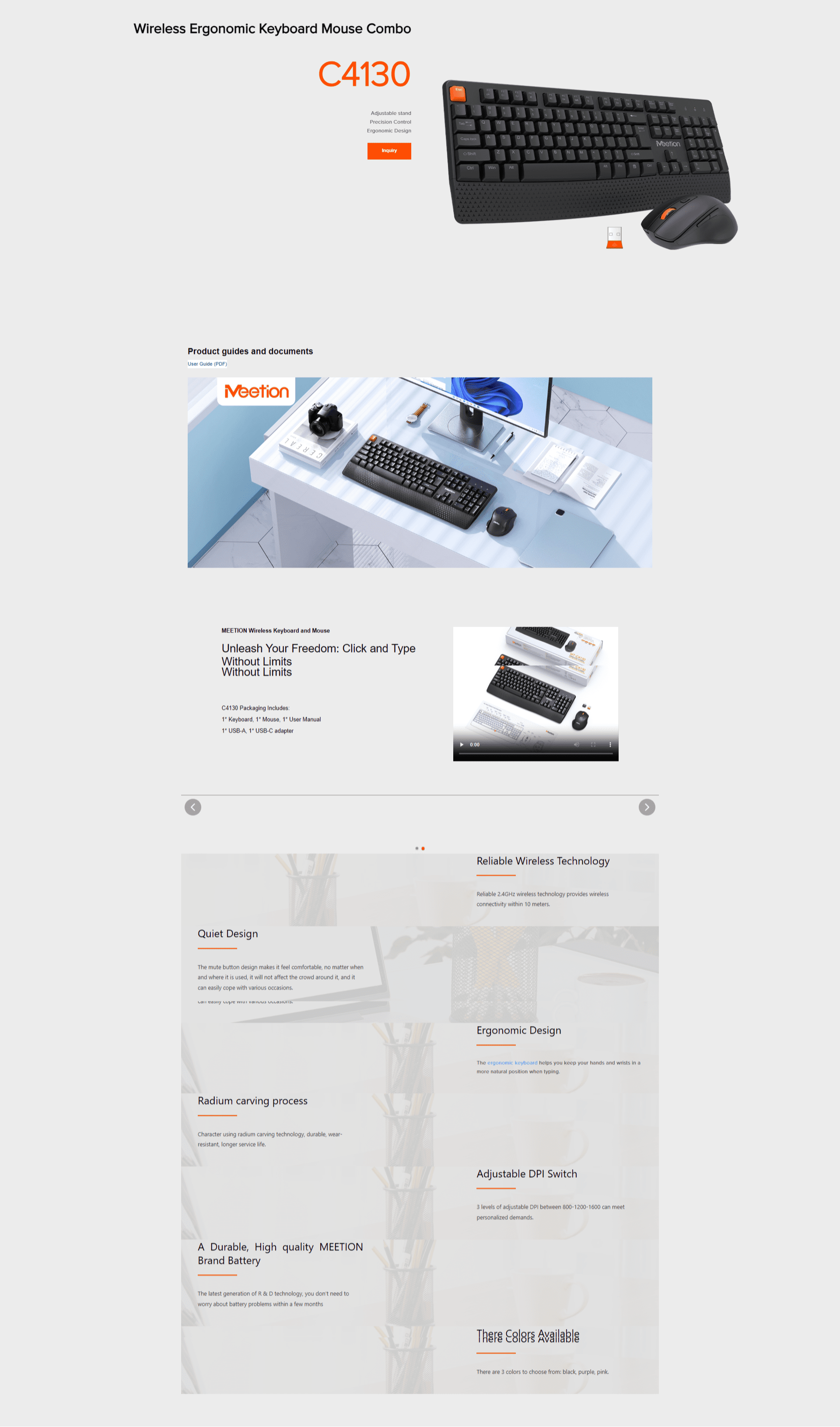 Meetion C4130 Wireless Ergonomic Keyboard And Mouse Combo