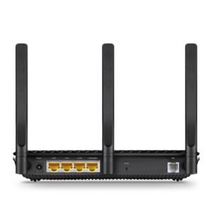 TP-Link Archer VR600 AC2100 modem router rear panel showing Ethernet, DSL and power connections
