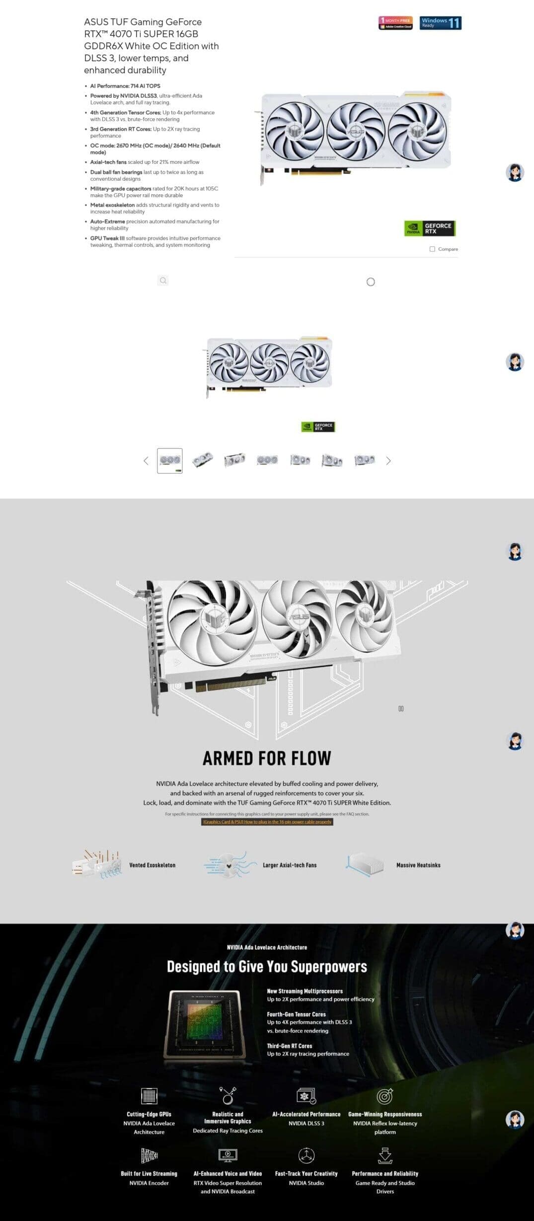 Asus TUF Gaming GeForce RTX 4070 Ti Super OC 16GB White Graphic Card