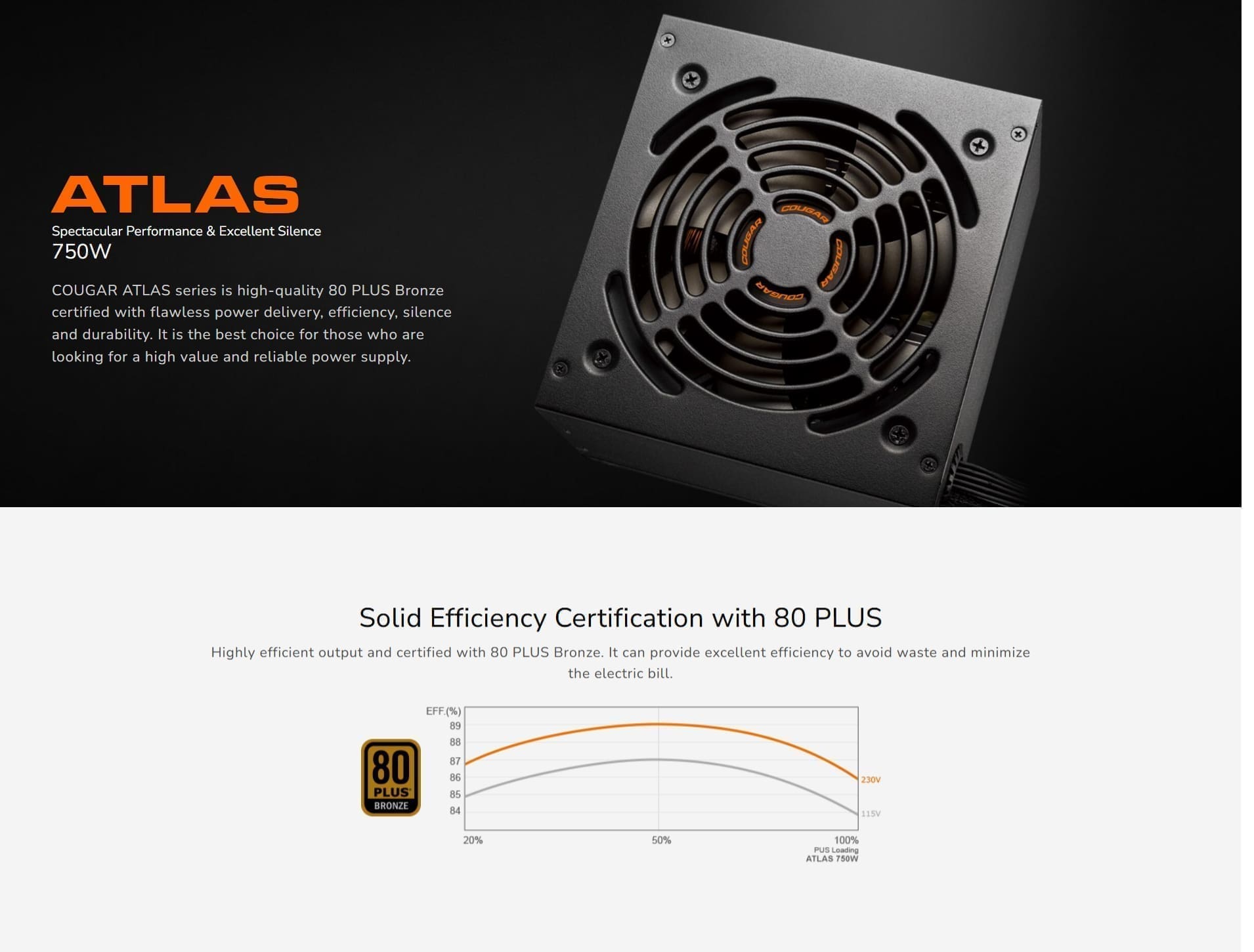 Cougar Atlas 750w 80 Plus Bronze Modular Power Supply Cougar Atlas 750w 80 Plus Bronze Modular Power Supply