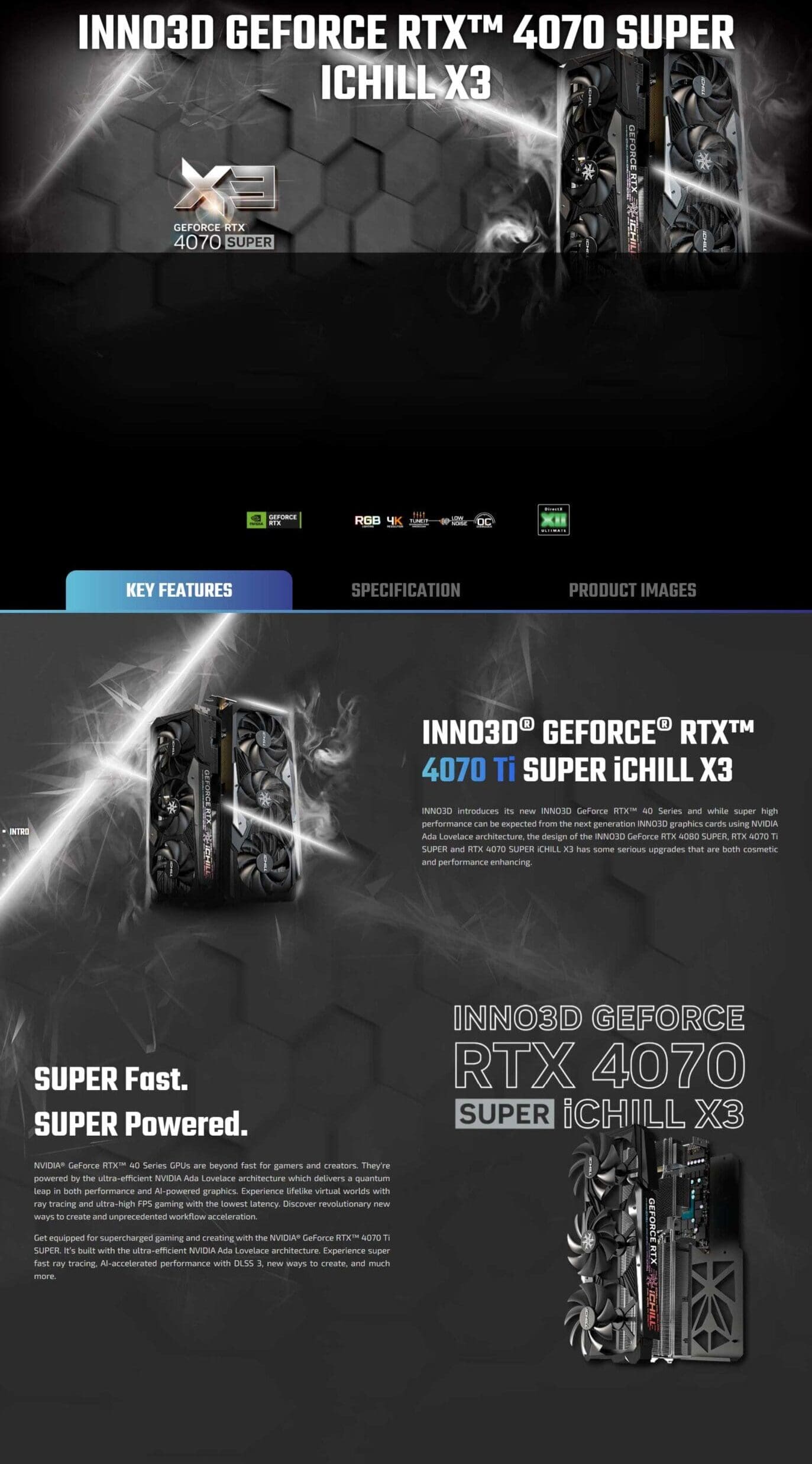 Inno3D GeForce RTX 4070 Super iChill X3 12GB GDDR6X 192bit Graphic Card