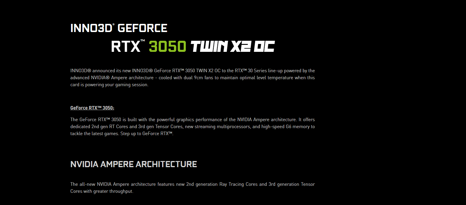 Inno3D GeForce RTX 3050 Twin X2 V2 8GB GDDR6 128bit Graphic Card