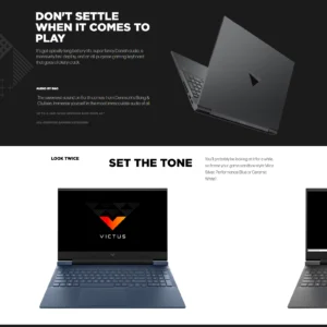 HP Victus 16 16-r1000 series laptop detail in Performance Blue; exact configuration varies by SKU.