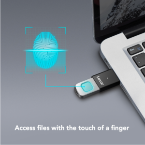 Detail view of Lexar JumpDrive Fingerprint F35 PRO 64GB USB 3.2 Flash Drive