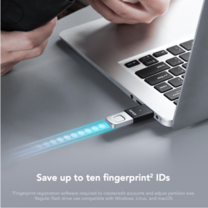 Side view of Lexar JumpDrive Fingerprint F35 PRO 64GB USB 3.2 Flash Drive