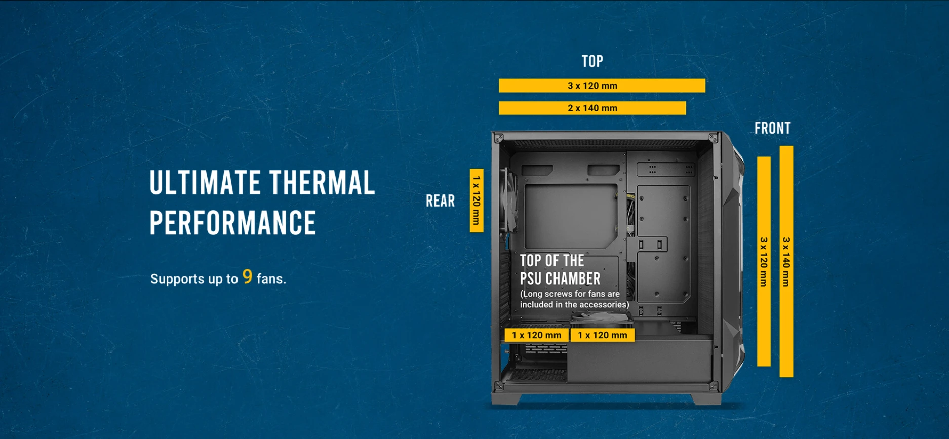Antec DF600 FLUX ultimate thermal performance with 9-fan cooling support diagram