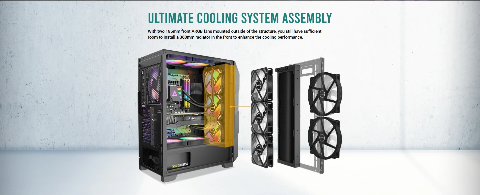Antec NX700 ultimate cooling system with 185mm ARGB fans and 360mm radiator support