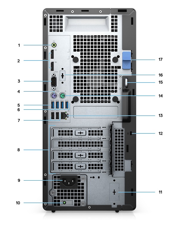 Official Dell OptiPlex 7090 Mini Tower rear ports and chassis